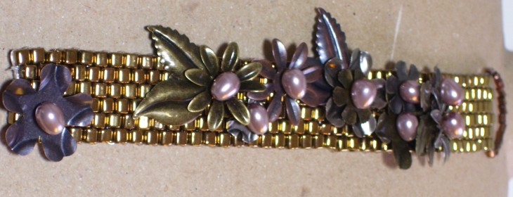 bronze beaded cuff bracelet, long view