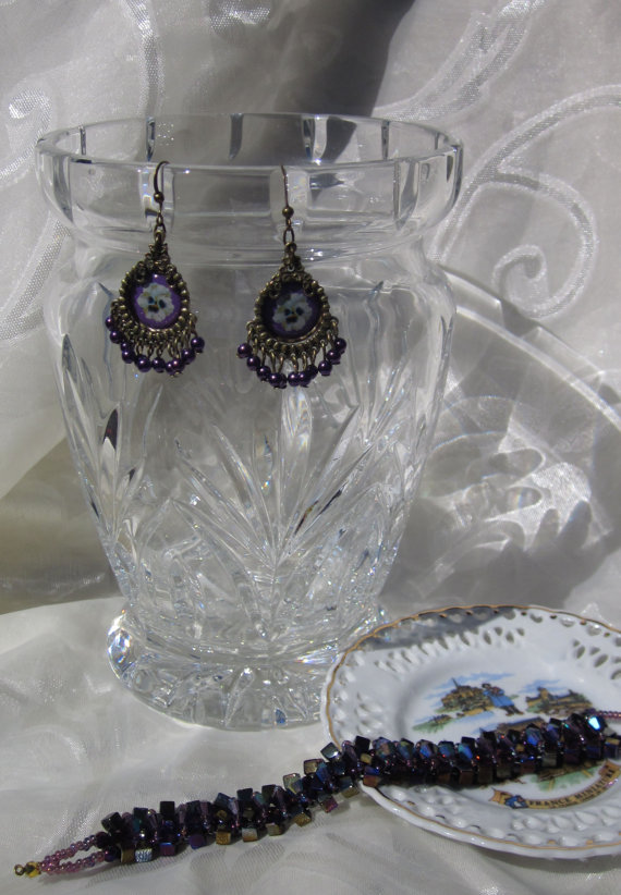 purple pansy earrings